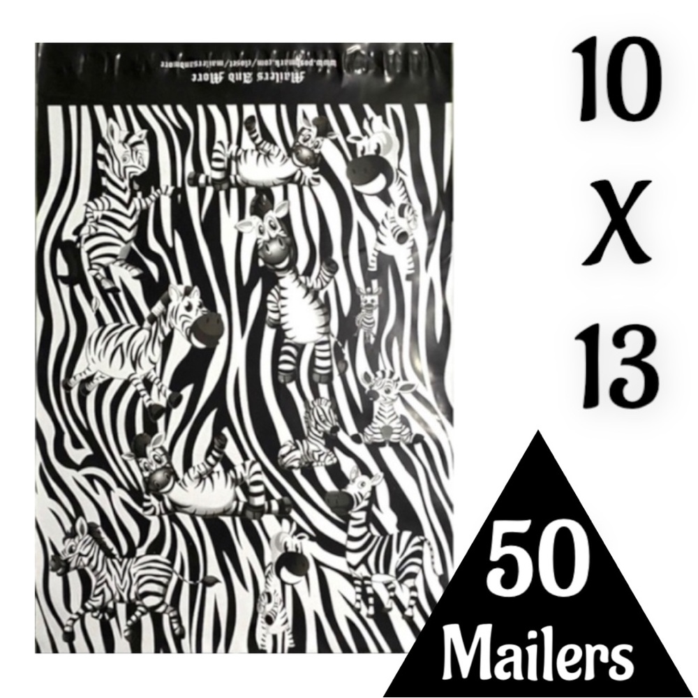 50 10X13 Poly Mailers, Zebra Shipping Envelopes PRICE IS FIRM